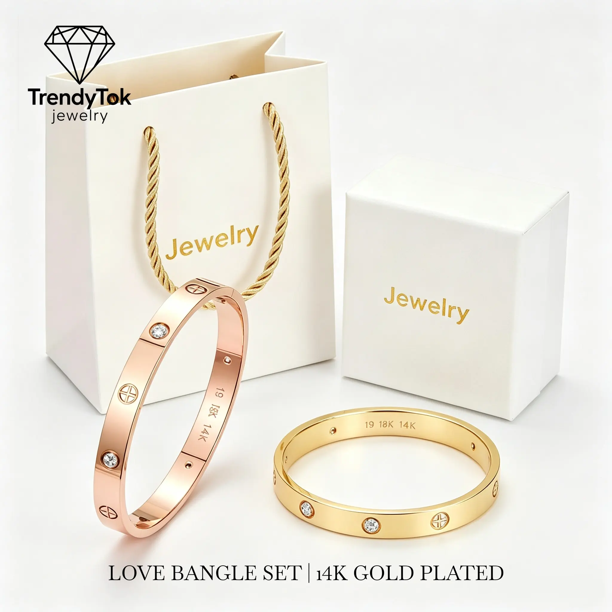 His & Hers Matching Love Bangle Set, 14K Gold Plated Waterproof Non Tarnish Couple Bracelets with Premium Gift Box, Perfect Mother's Day Valentine's Anniversary Gift for Her Him by TrendyTok Jewelry mother's day gift for wife