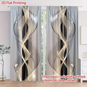 2-pack, 2D flat non-layered semi-sheer curtains with high-definition digital print art design made of polyester material, suitable for bedroom, living room, office and home decoration, featuring a rod-hanging design