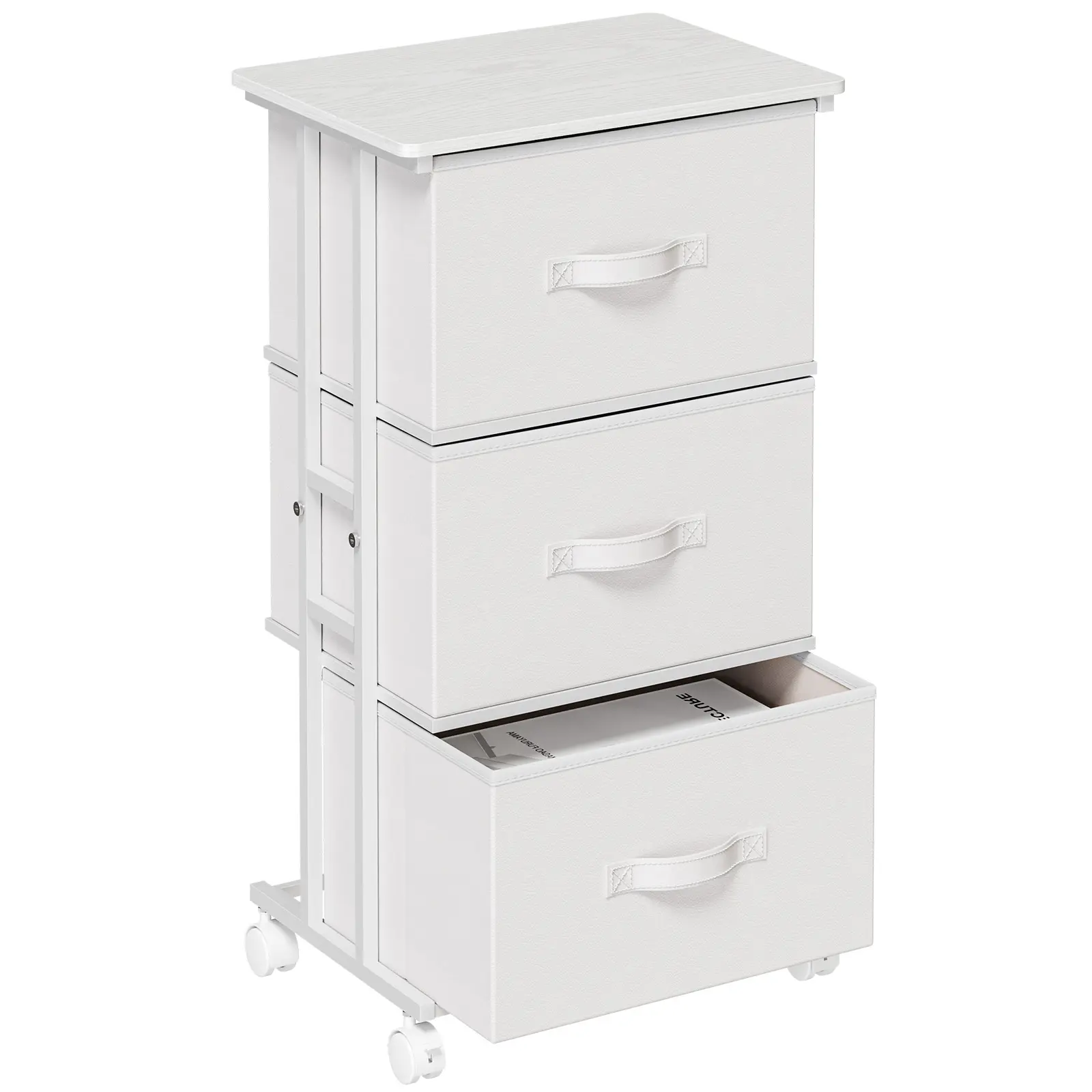 3 Drawers Dresser for Bedroom with Wheels, Fabric Storage Cabinet Organizer with Removable Fabric Bins, Sturdy Steel Frame for Living Room, Office, Entryway, Closets