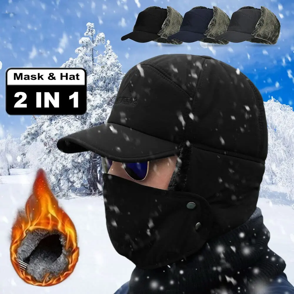 Men's Winter Trapper Hat - Thermal Windproof Snow Hat with Ear Flaps for Hunting, Skiing, Cycling & Cold Weather - Cozy Ushanka Russian Style Cap