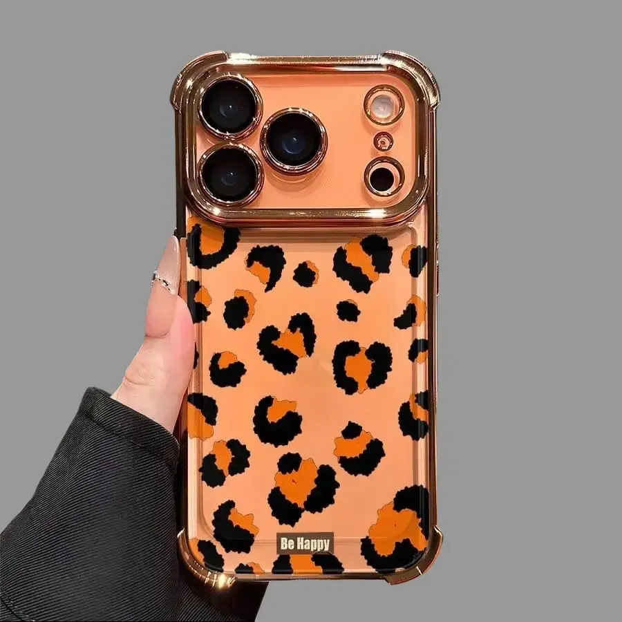 Stylish Orange Leopard Print TPU Plastic Airbag Smartphone Case - Multi-Model Hybrid Cover with Shockproof Protection for iPhone Series 17 Air/16/15/14/13/12 Pro/XS Plus Max, Ideal Gift Accessory, Protective