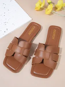 Fashionable Classic Simple Flat Women's Brazilian Sandals, Comfortable Square Toe Design with Dual Straps, Versatile Summer Footwear, Trendy Style