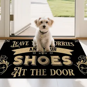 Leave Your Worries and Your Shoes Design Welcome Polyester Doormat, Home Decor Non-Slip Soft Washable Indoor Outdoor Mats, Suitable for Bathroom, Kitchen, Living Room, Garden,  Essential for Personal Care, Perfect Gift for family and friends