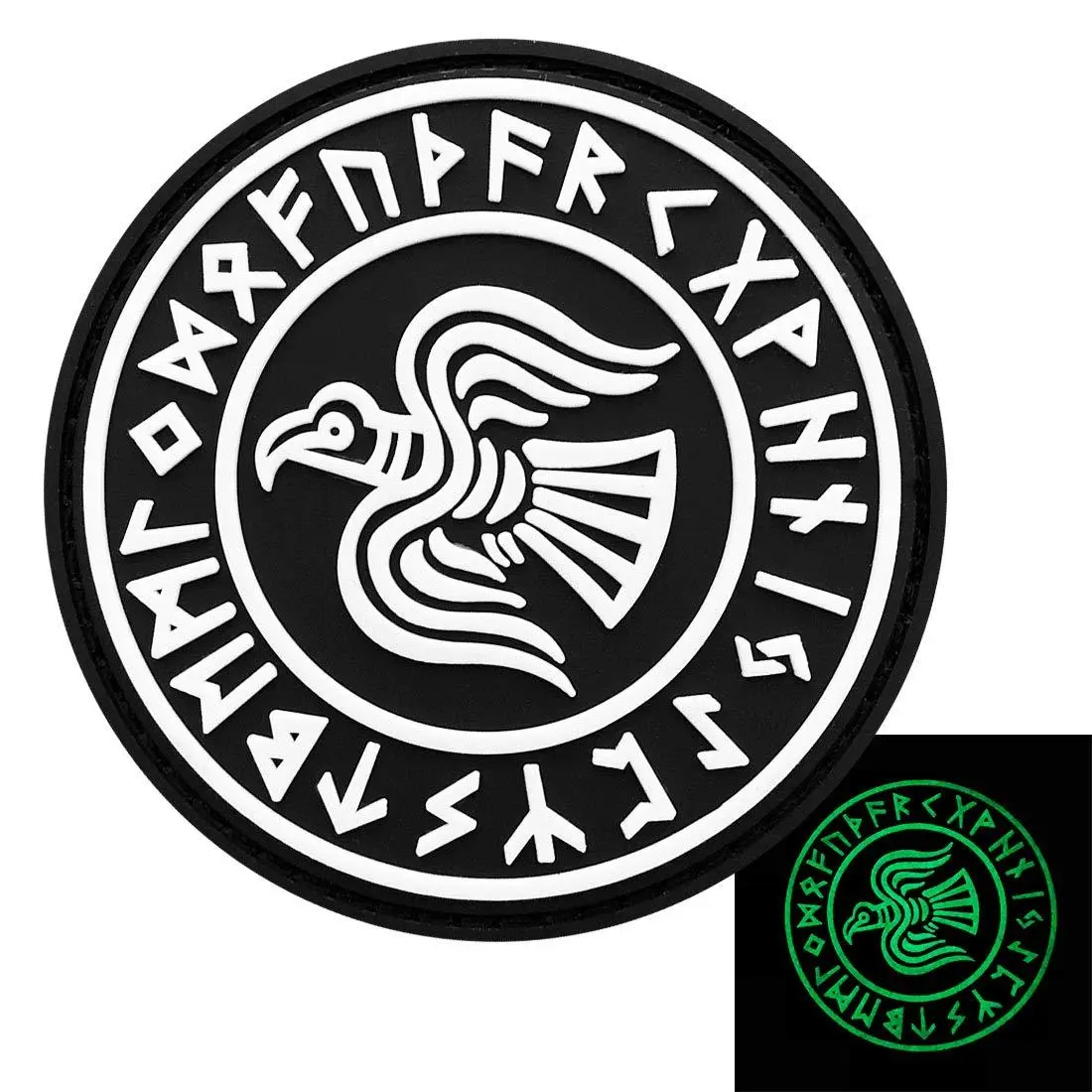 Viking Raven Norse Hook Patch (3D-PVC Rubber-Glow Dark)