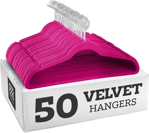 Velvet Hangers 50 Pack - Heavy Duty Pink Hangers for Coats, Pants & Dress Clothes - Non Slip Clothes Hanger Set - Space Saving Felt Hangers for Clothing Hanging Organiser