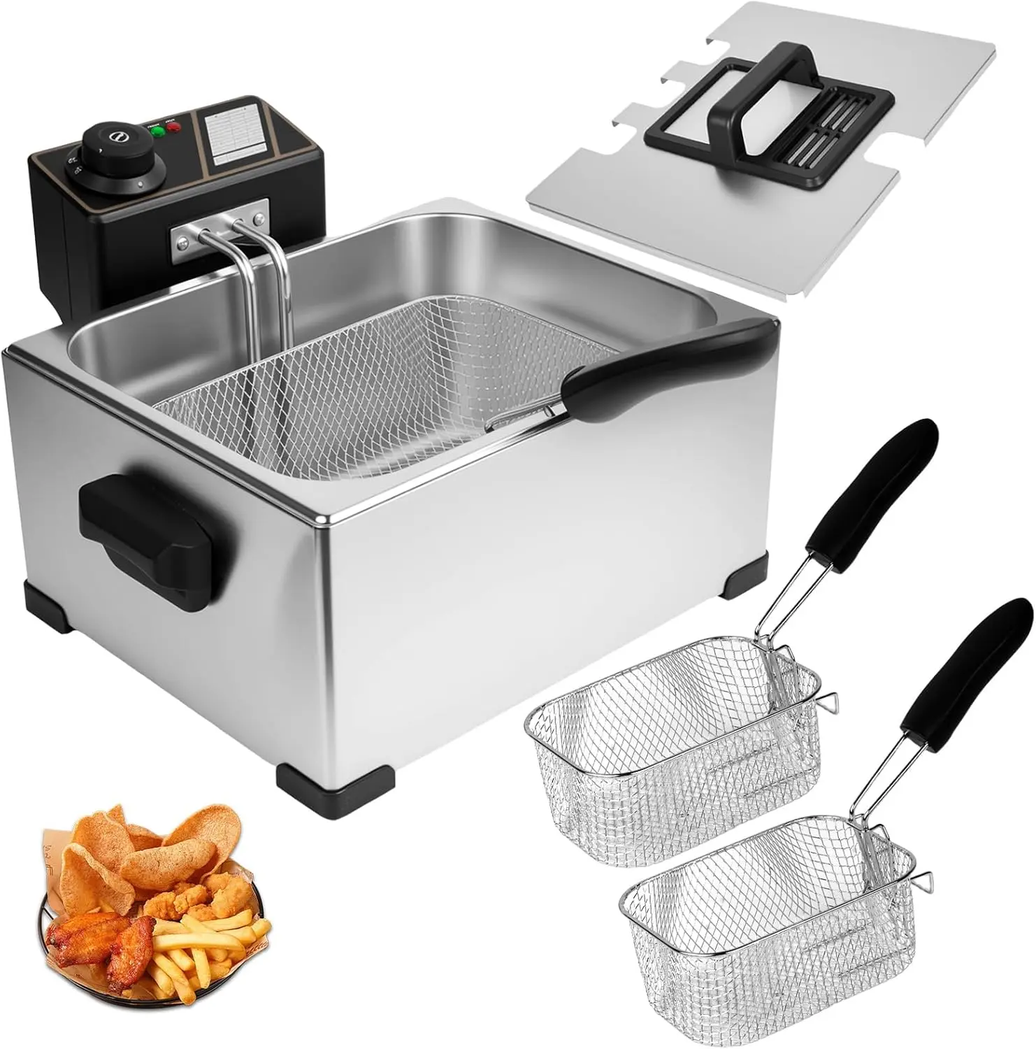 5 Liters Electric Deep Fryer with 3 Frying Baskets, Adjustable Temperature Control, Countertop Stainless Steel Deep Fryer with Baskets for Home Use