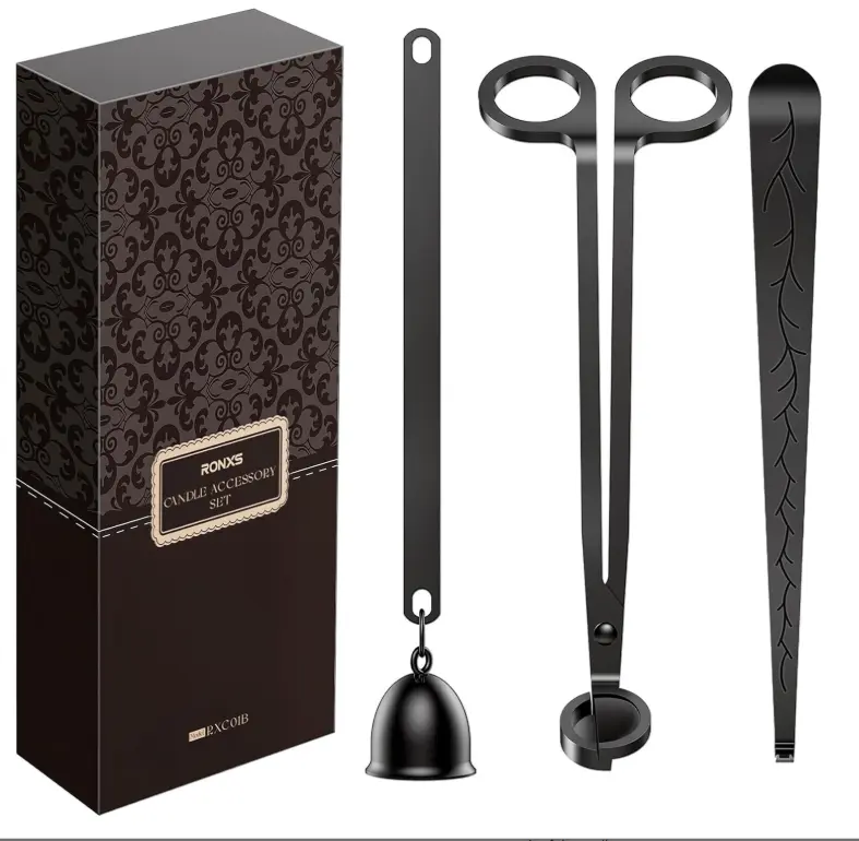 RONXS 3 in 1 Candle Accessory Set, Candle Wick Trimmer Cutter, Candle Snuffer Extinguisher, Wick Dipper with Gift Package for Candle Lover (Black)