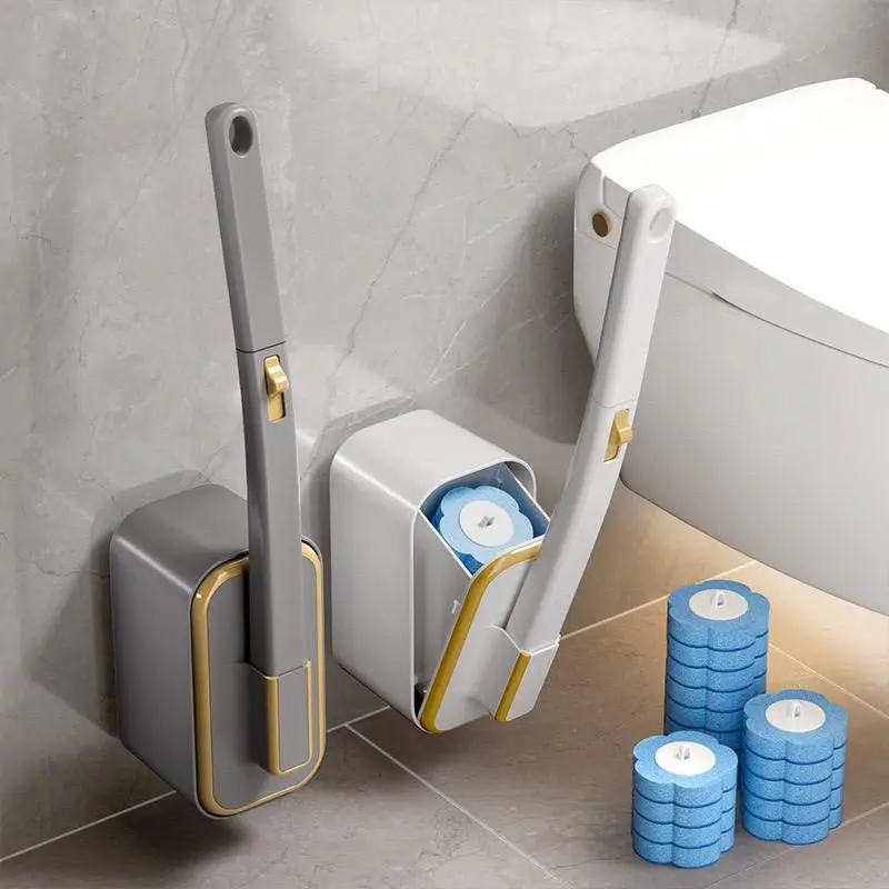Wall-Mounted Toilet Wand Set - Eco-Friendly Disposable Cleaning System with 36 Heads, Easy Swap, Plunger, Grey, Lavender & Ocean Scents, Adhesive Tape Installation, Space-Saving Sanitary Experience Tool for Modern Bathrooms