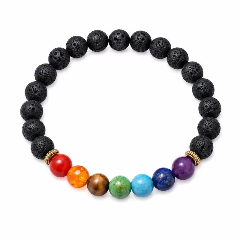 LEESHADE - 7 Chakra Natural Bracelet - Balance & Energy Alignment - Multi Stone Mindfulness Jewelry - Promotes Focus, Stability & Inner Balance - Meditation Bracelet for Men & Women