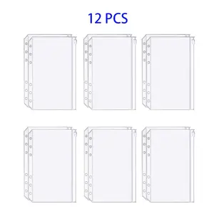 12 Transparent PVC Zipper Book Binder Rings, A6 Size, Six-Hole Design, Waterproof Cash Bag for Budget Management & Document Storage, Office Accessories