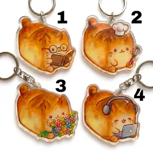 Personalized Bread Cat Keychain, Custom Acrylic Keychain, Cat Loaf Reader Accessory, Bookworm Feline, Orange Tabby Keychain