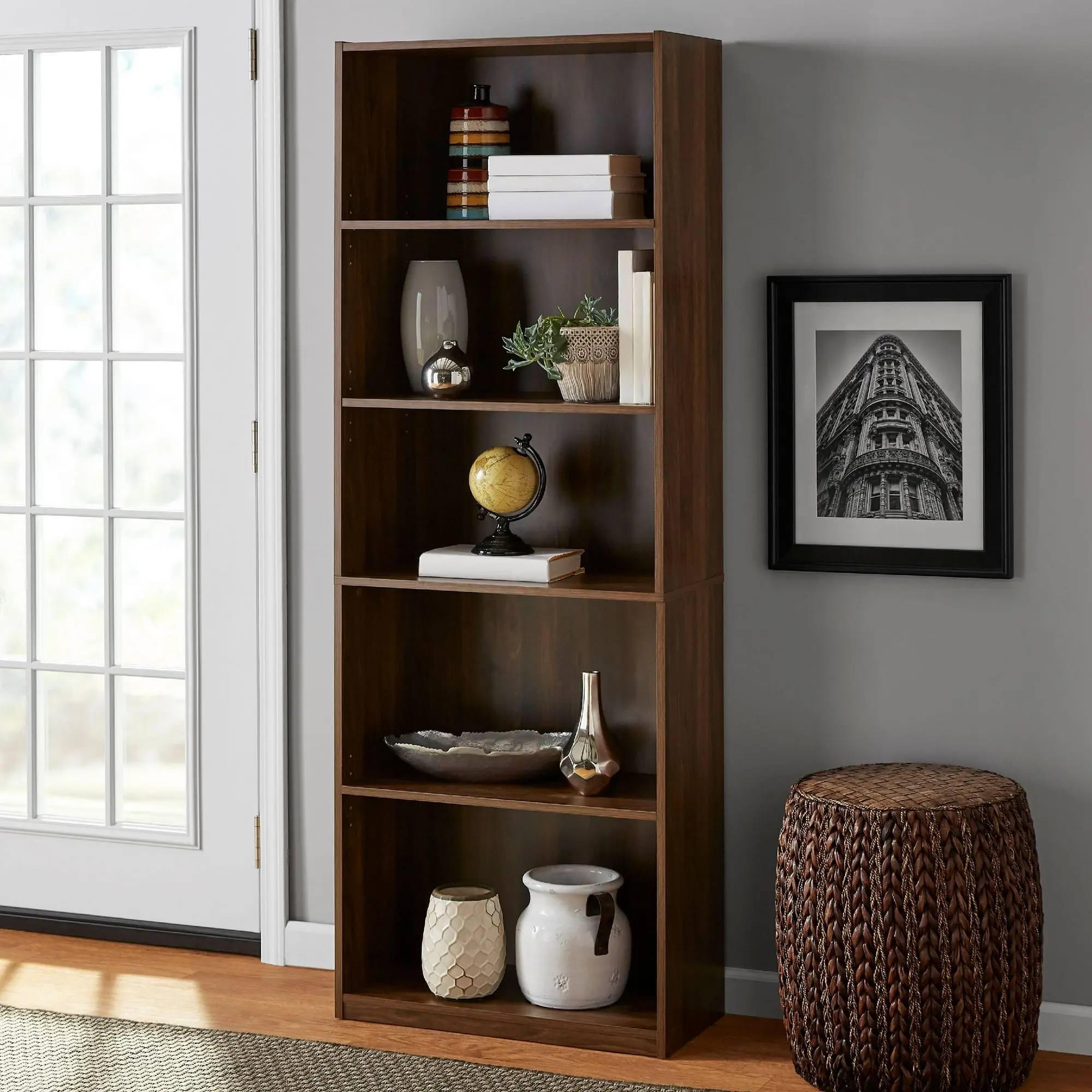 Mainstays 5-Shelf Bookcase with Adjustable Shelves, White
