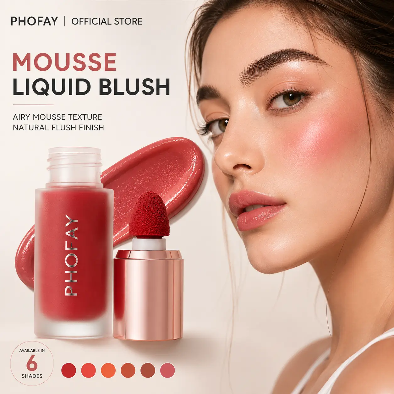 PHOFAY Cosmetic Blush Tint Lip Stain Color Charm Liquid Blush Liquid Mousse Makeup Blush for Women Soft Matte Cream Cheek Tint with Cushion Sponge Applicator Natural Rosy Flush Color Long Wear Non Fading Formula Lightweight Non Greasy Texture Easy Blend