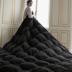 Black Pinch Pleat Goose Down Feathers Comforter Twin/Queen/King/Cal King/Pal King Size All Season-Ultra Soft and Cozy Noiseless Duvet Insert with 100% Egyptian Cotton Cover, Fluffy Warm Comforter Insert