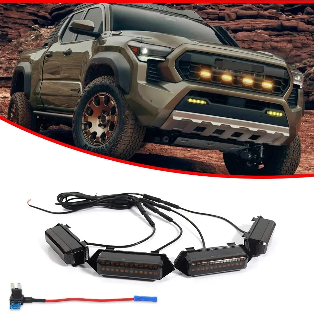 4PCS Brand new and quality Smoked Amber Full LED Front Grille lamps Lighting Kit For 2024-up Toyota Tacoma TRD
