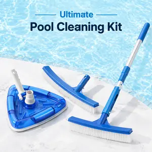 Multi-Purpose Pool Cleaning Tool Set, Adjustable Aluminum Pole with Skimmer Net, Scrub Brush and Vacuum Head summerwins Pool Supplies Pool Cleaner Pool Maintenance Kit