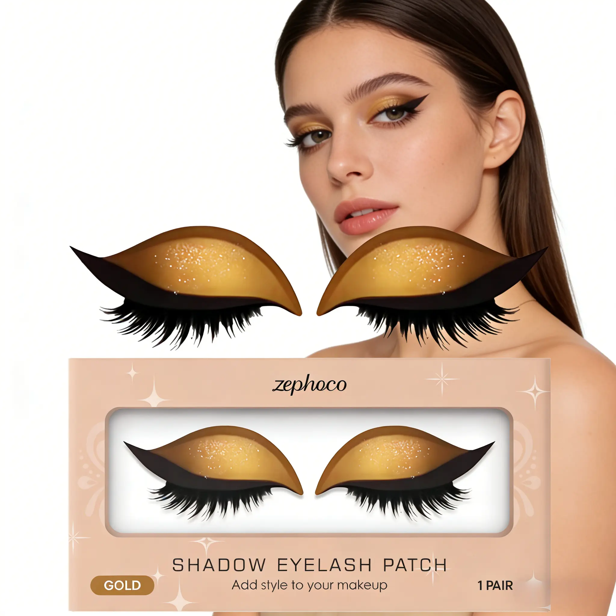 Reusable 3-in-1 Eyeshadow & False Lash Pads - Self-Adhesive Golden Makeup Tool for Quick, Tool-Free DIY Eyelash Extensions, Instant Volume, 1-2 Pairs Multi-Pack Tape Patch