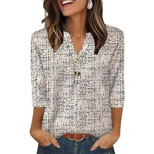 Womens Tops 3/4 Sleeve Henley Shirts for Women Summer Outfits Fashion ClothingGift