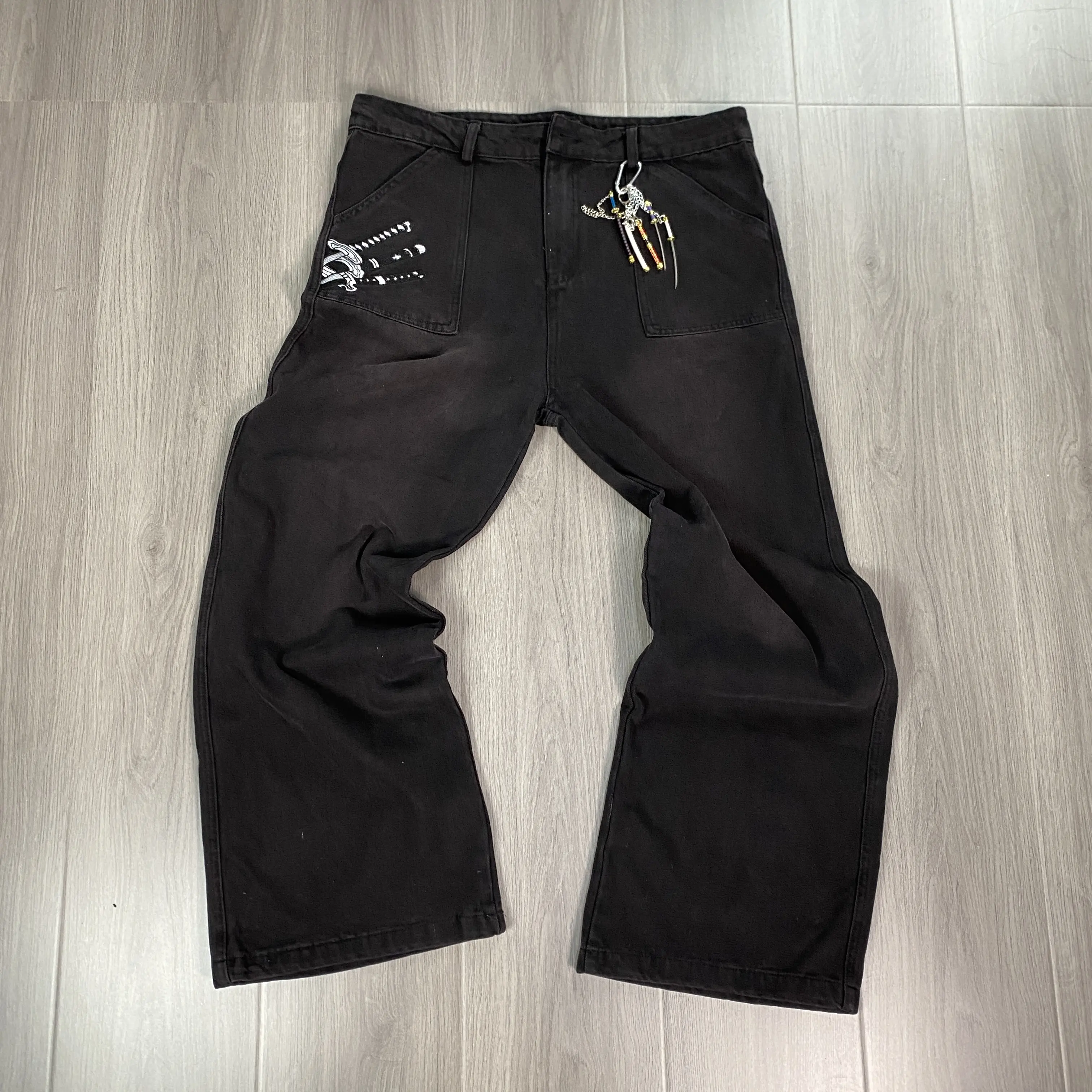 Zoro "Nothing Happened" Jeans and Gift Key Embroidered Anime One Piece Jeans Unisex Length and Width Menswear Pants Streetwear