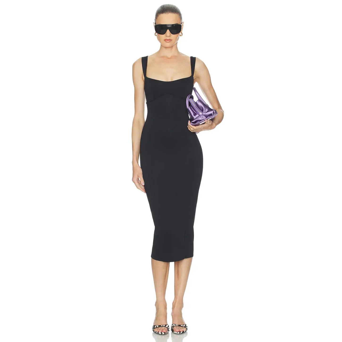 Good American Sculpting Sweetheart Midi Dress in Black001