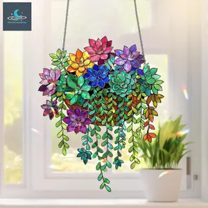 Succulent Suncatcher, Acrylic Style Window Hanging, Rainbow Botanical Window Decor, Plant Lover Gift