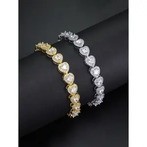 1PC  white zircon heart bracelet, hip-hop accessory, chain bracelet, Heart Shaped Bracelet, for mom, for partner