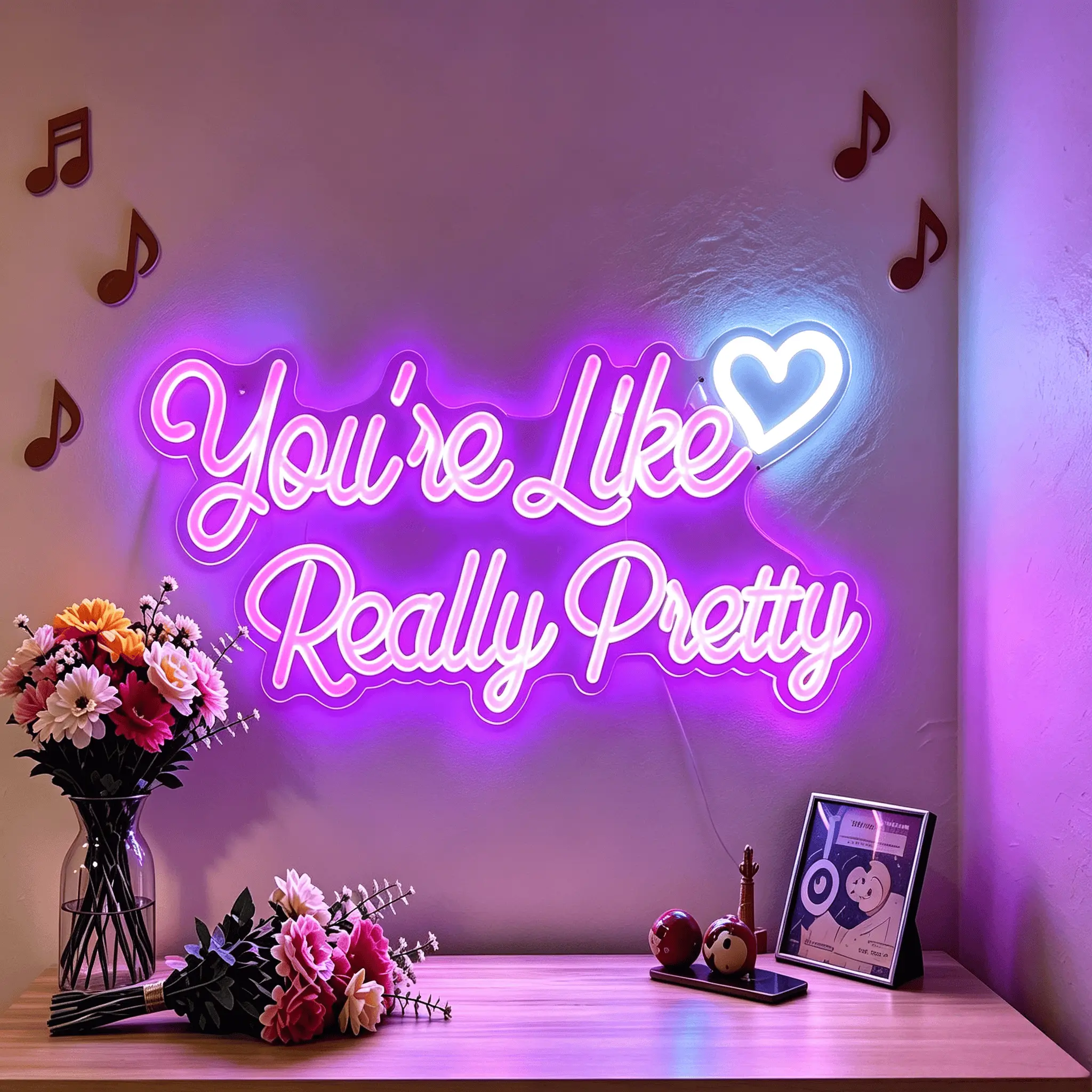 Pink-Purple Dimmable USB-Powered Neon Sign with Heart & Alphabet, Easy-to-Hang Whimsical Festive Decor, Cute Princess Room Vanity Accessory for Girls, Mother's Day Valentine's Day Gift, Room Accessories