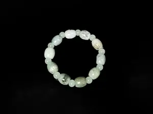 Tri-Color Floating Pattern Barrel and Round · Natural Burmese Jadeite Beads Bracelet Jade