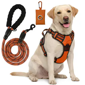 Dog Vest Harness & Leash Set for Medium Large Dogs - 3-Sec Quick Fit, Escape-Proof, Adjustable 3-in-1 Walking Kit with Padded Comfort Neck Plate safe Plush Corduroy Pet Harness