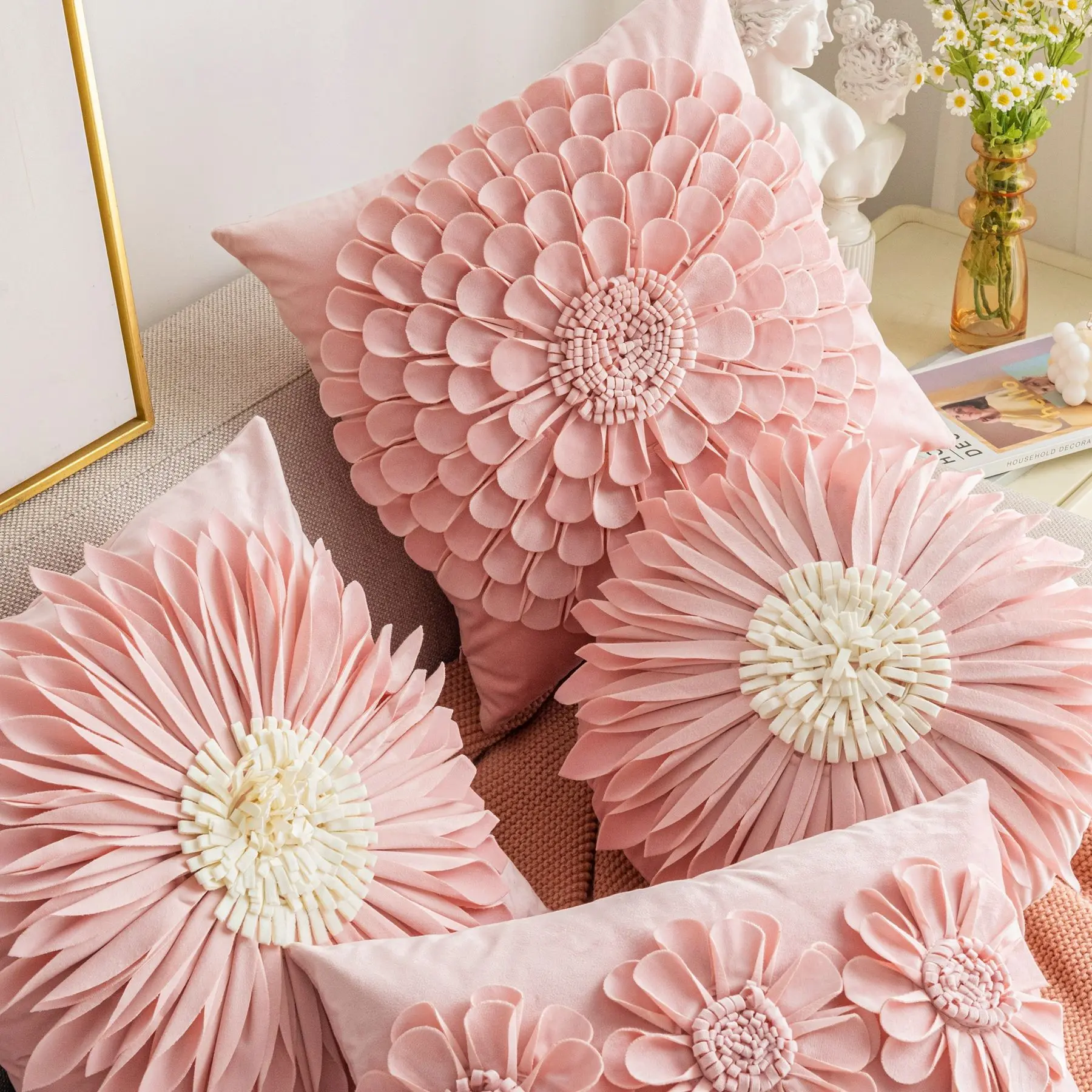 High-Quality Pink Princess-Style Floral Pillow Cover, Embroidered 3D Romantic Valentine’s Day Decorative Pillowcase, Peach Pink – Ideal for Girls, Women, Weddings, Sofa, Bedroom, Car & Spring Decor, Bedroom Decorative Accessories