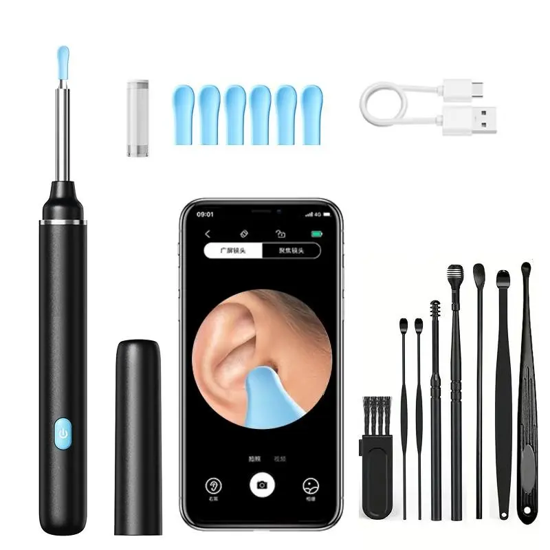 Visible Ear Wax Remover with Camera and Light, Wi-Fi Enabled Rechargeable, Includes 8 Ear Scoops, Ear Pick Set, Perfect Gift for Family, Earwax Removal Tool, Earwax Removal Kit with Camera