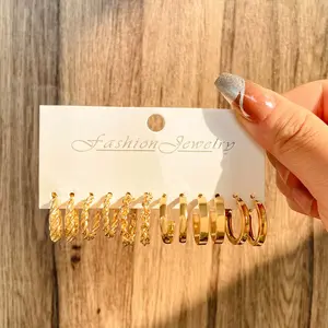 Women's Hoop Earring Sets - C-Shaped Geometric Twist Design, Artificial Gemstone Stack Earrings for Daily Wear
