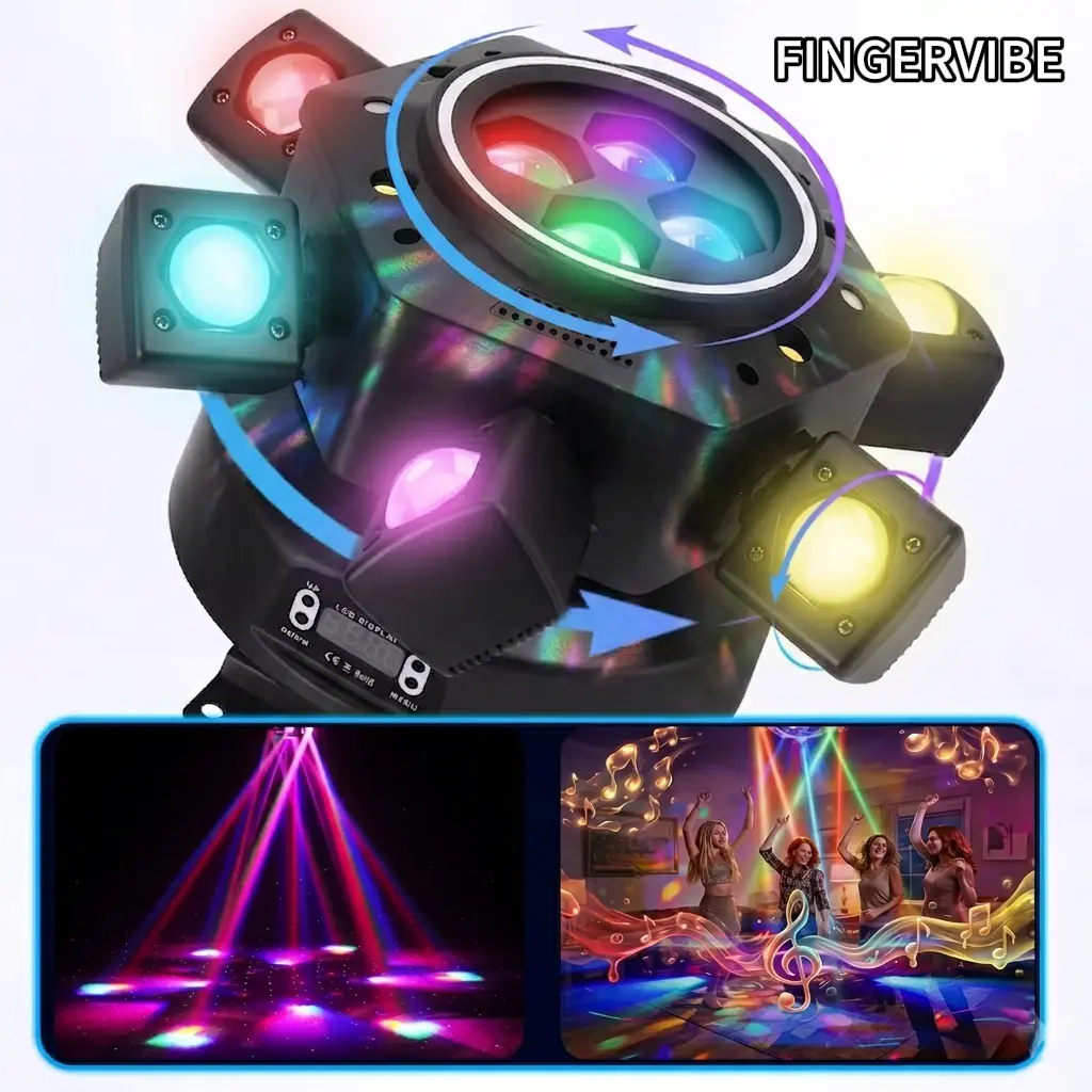 150W Moving Head DJ Lights 6 Arms RGBW LED Stage Light with Laser & Strobe, DMX512 Remote Sound Activated Party Lights for DJ, Wedding, Disco, Club