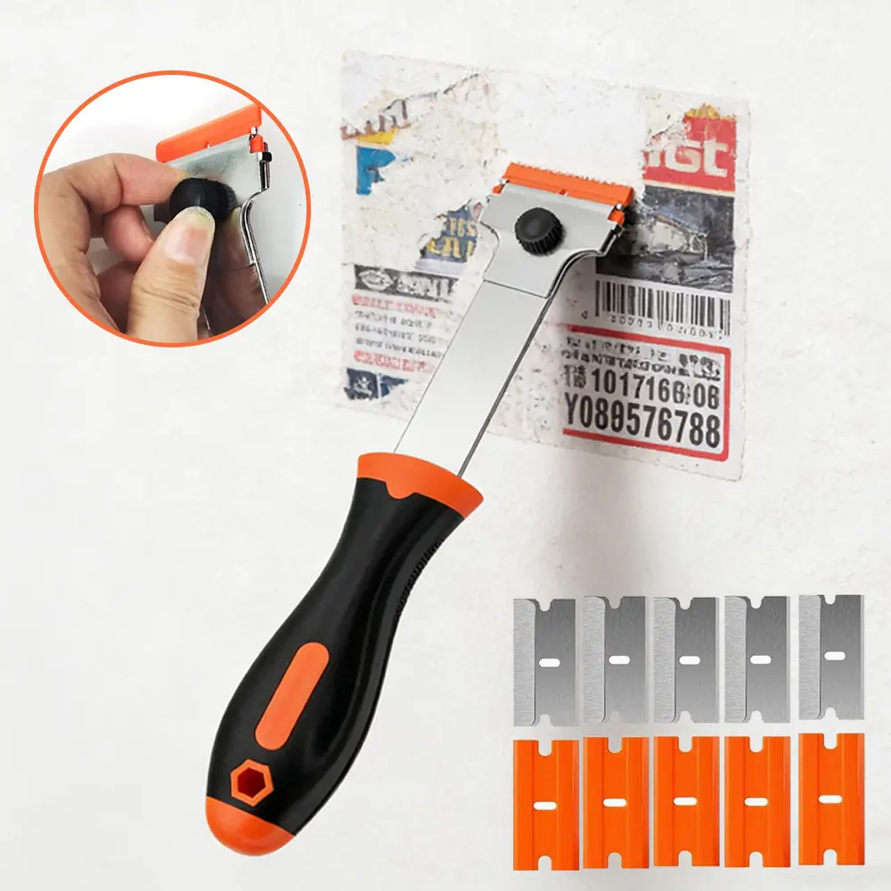 SunAuto Razor Blade Scraper, Long Handled Scraper Tool with 10 Extra Replacement Blades, Razor Scraper Remover for Cleaning Sticker, Paint, Caulk from Window, Car, Glass, Windshield, Stove
