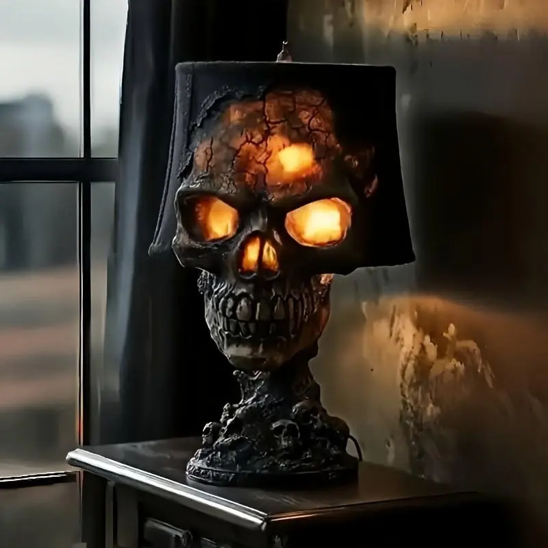 USB Powered Halloween Lava Skull Light, Handmade Volcanic Rock Night Lamp, Spooky Home Party Garden Decor, LED Mood Light, Decorative Light