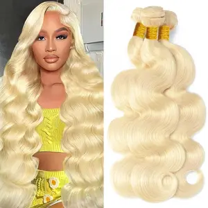 613 Body Wave Blonde Bundles Human Hair 3 Bundles Human Blonde Hair Extensions，100% Real 12A Brazilian Virgin Raw Easy to Dye No Synthetic Blend No Tangle No Shedding 3X-Lifespan