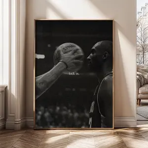 Kobe Bryant Lock In Motivational Wall Art – Black & White Basketball Poster