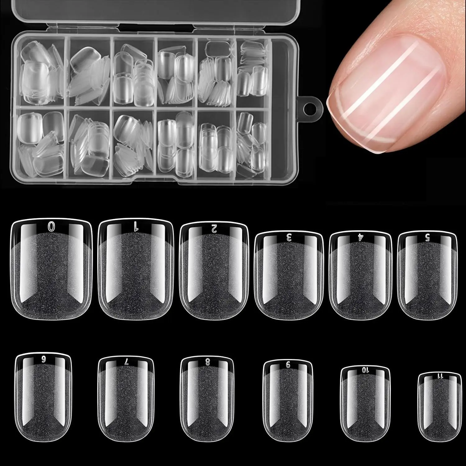 Extra Short Square Nail Tips, 240pcs/box Full Cover Clear Fake Nail Tips, Nail Art Tips for Acrylic Nails Extension, Press on Nail Making Home DIY Nai