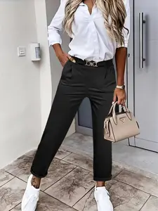 fashionable plus-size women's casual fitted pockets long Woven Trouser pants