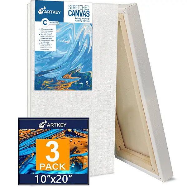 Gallery Wrapped Stretched Canvases for Painting 10x20 Inch 3-Pack, 16 oz Triple Primed Acid-Free 100% Cotton Blank Canvas, Rectangular Spline Canvas for Oil Paint Acrylics Pouring & Wet Art Media