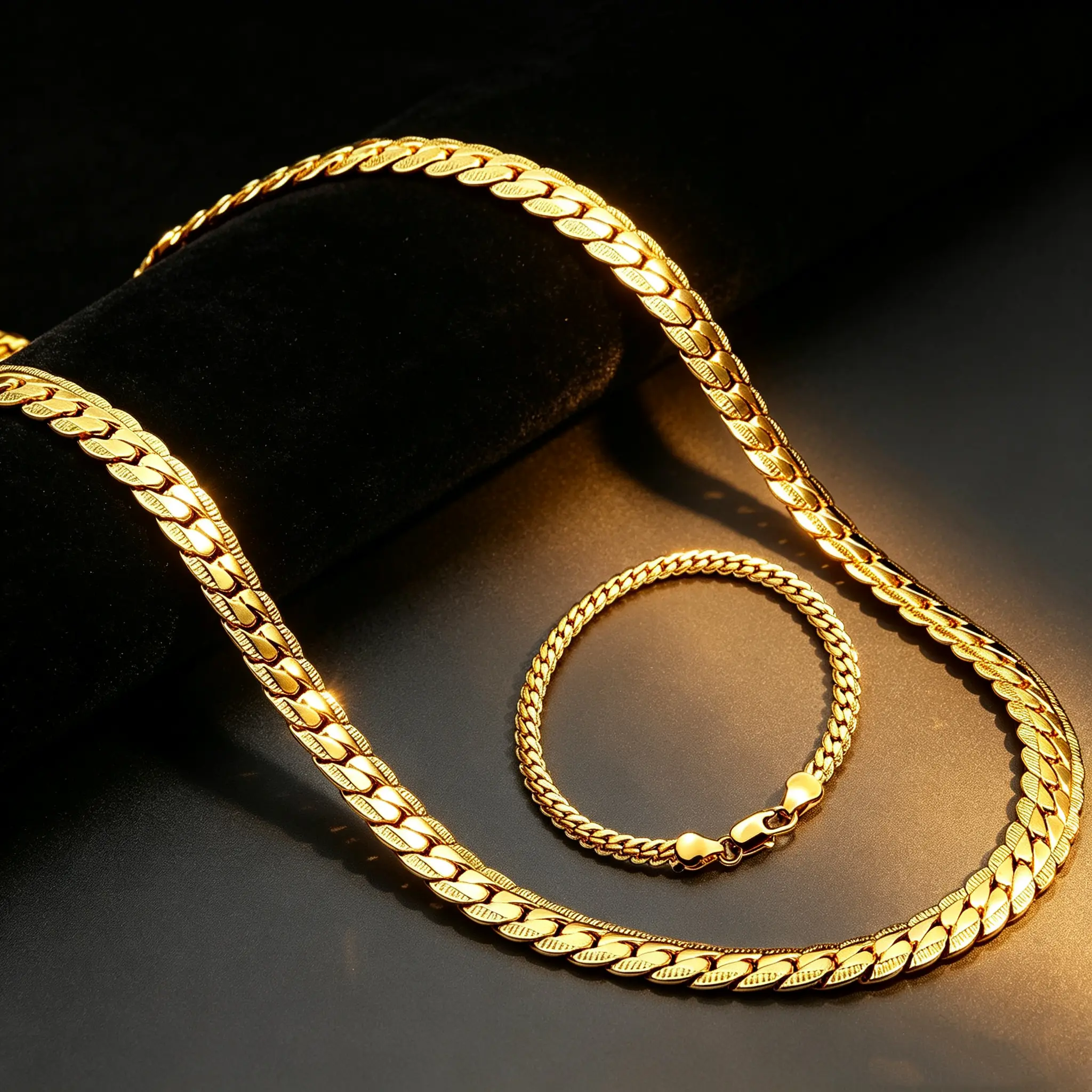 18K Gold Plated Flat Snake Chain Jewelry Set 2Pcs，Daily wear, perfect gift for boyfriend, husband & father