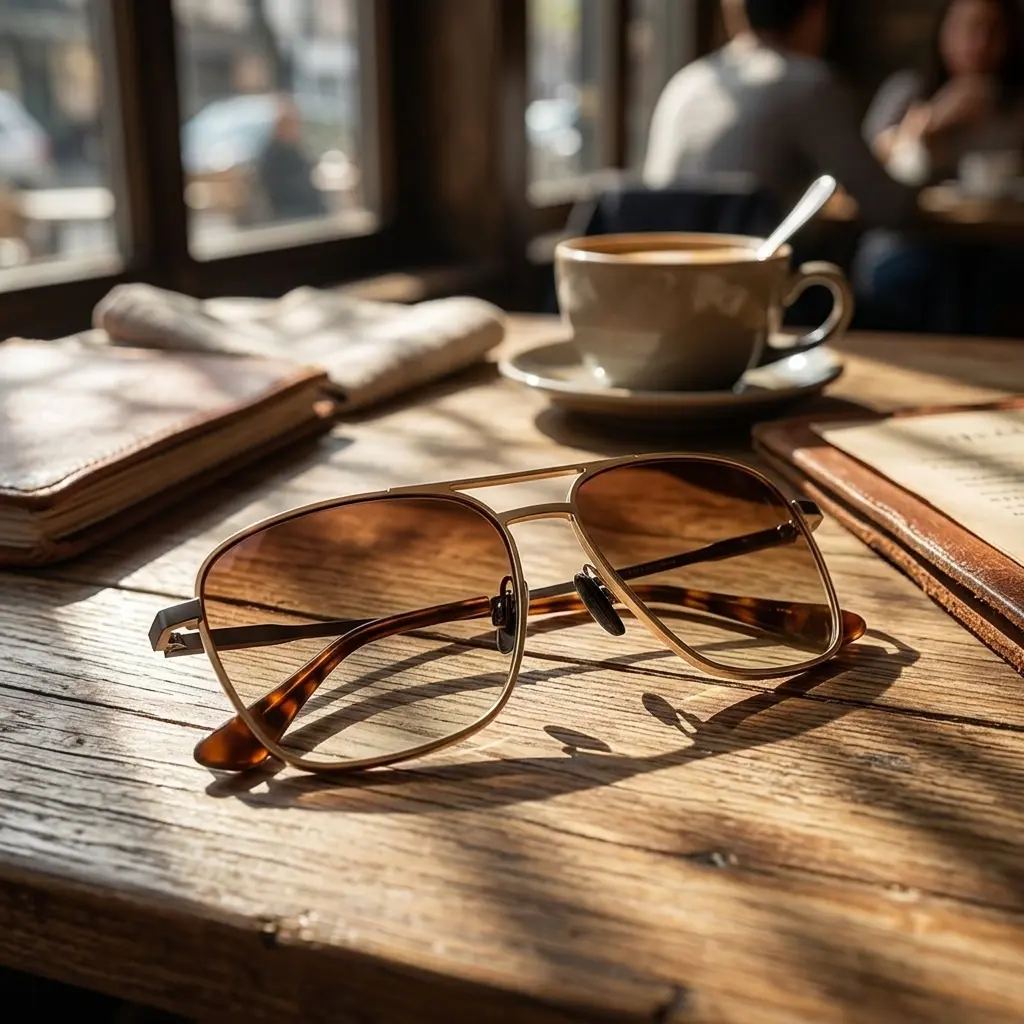 Double Bridge Pilot Sunglasses, Gold Silver Two-Tone Metal Frame Gradient Brown UV400 Lens Tortoise Temple Tips Unisex Driving Outdoor Glasses