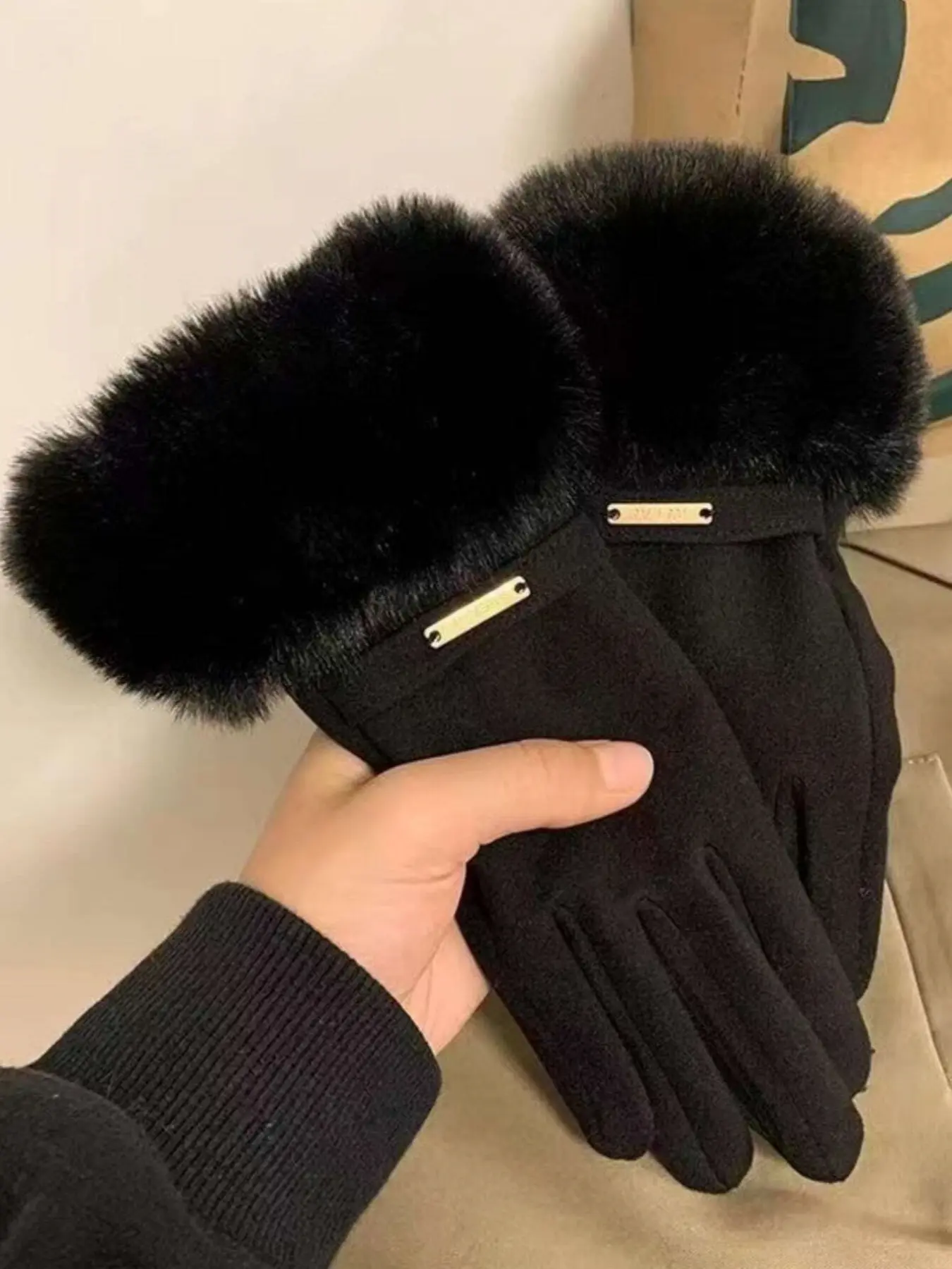 Women's Touchscreen Gloves, Waterproof Design, Soft Warm Wool Lining, Fluffy, Outdoor Winter Gloves, Casual Style, Fitted Fit, Warming Gloves, Thermal Insulated Gloves, Gloves For Cold Weather