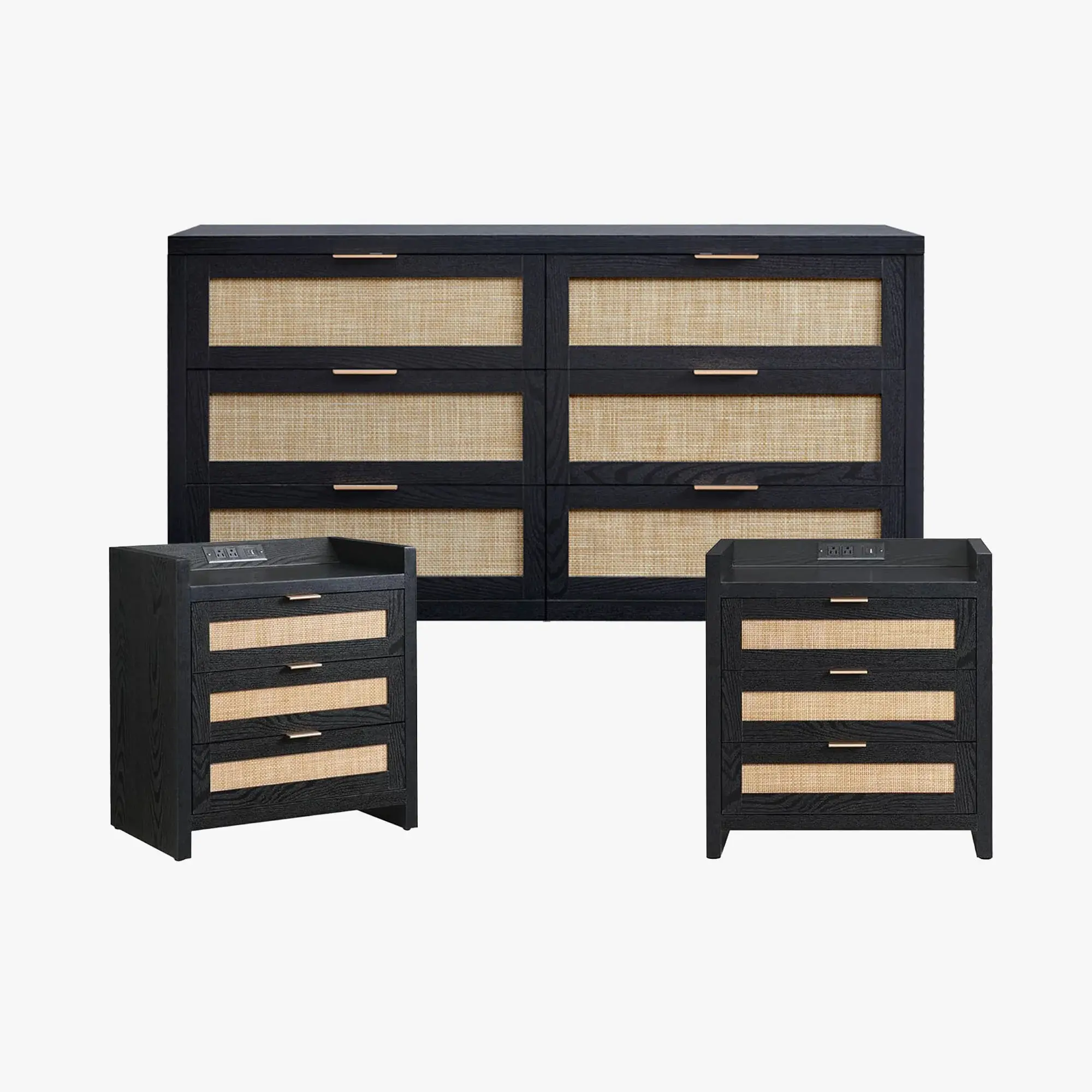 6 Drawers Dresser and Nightstand Set（ Black Oak）