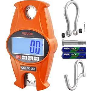VEVOR Digital Crane Scale (Orange) - 660 lbs/300 kg Industrial Heavy Duty Hanging Scale, Cast Aluminum Case, LCD Screen, Hooks, Handheld Mini Design, Hardware Hand Tools for Farm, Outdoor Use