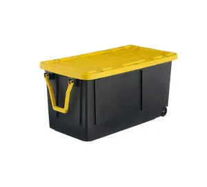 Project Source Commander X-large 75 -Gallons ( 300 -Quarts ) Black and Yellow Heavy Duty Rolling Stackable Tote with Standard Snap Lid