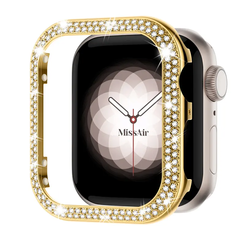 Missair Metal Bling Case for Apple Watch 40mm/44mm/41mm/45mm - Glitter Double Row Crystal Diamond Frame Protective Cover, Stylish Wearable Accessory