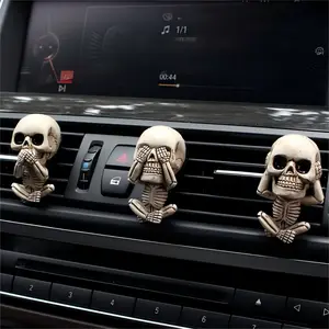 3pcs Halloween Party Decorations, Classic Skeleton Stone Ghost Resin Statues, Car Interior Accessories, Air Freshener Vent Decoration Gift, Car Interior Diffusers
