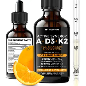 WELVIUM Liquid Vitamin D3 K2 Magnesium Drops – 10,000 IU with MK7, Vitamin A, Calcium & MCT Oil for Bone, Heart, Immune & Skin Support Healthcare Muscle Fitness Supplement Dietary Edible Bathroom Mineral Edible Mineral Natural Wellness Boost Healthy