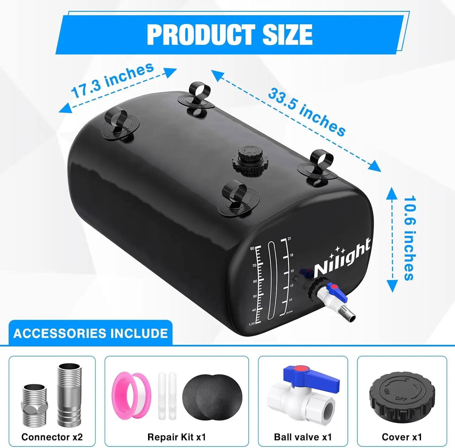 Nilight 30Gal/113L Reusable Portable Water Storage Bladder Tank, 1000D PVC Wear-Resistant Foldable Gallon Bottle, Double-Sealed Seams, Hose-Compatible Plastic Holder for RV Camping, Emergency Supply, Truck Bed Use, Gallon Water Bottle